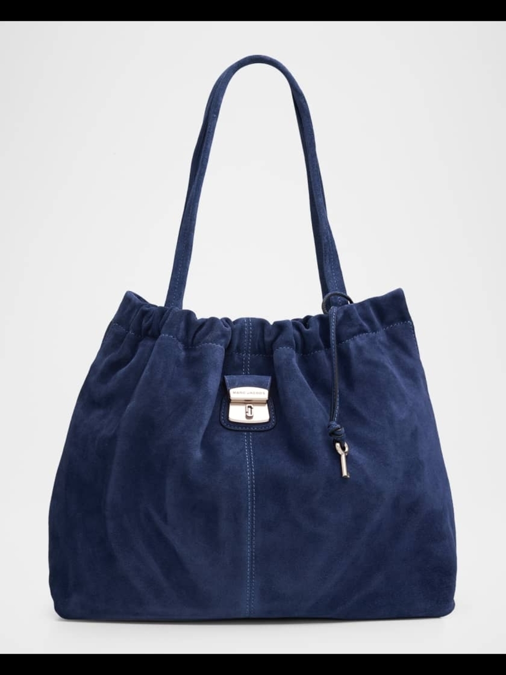 Marc Jacobs Suede Navy Drawstring Shoulder Bag